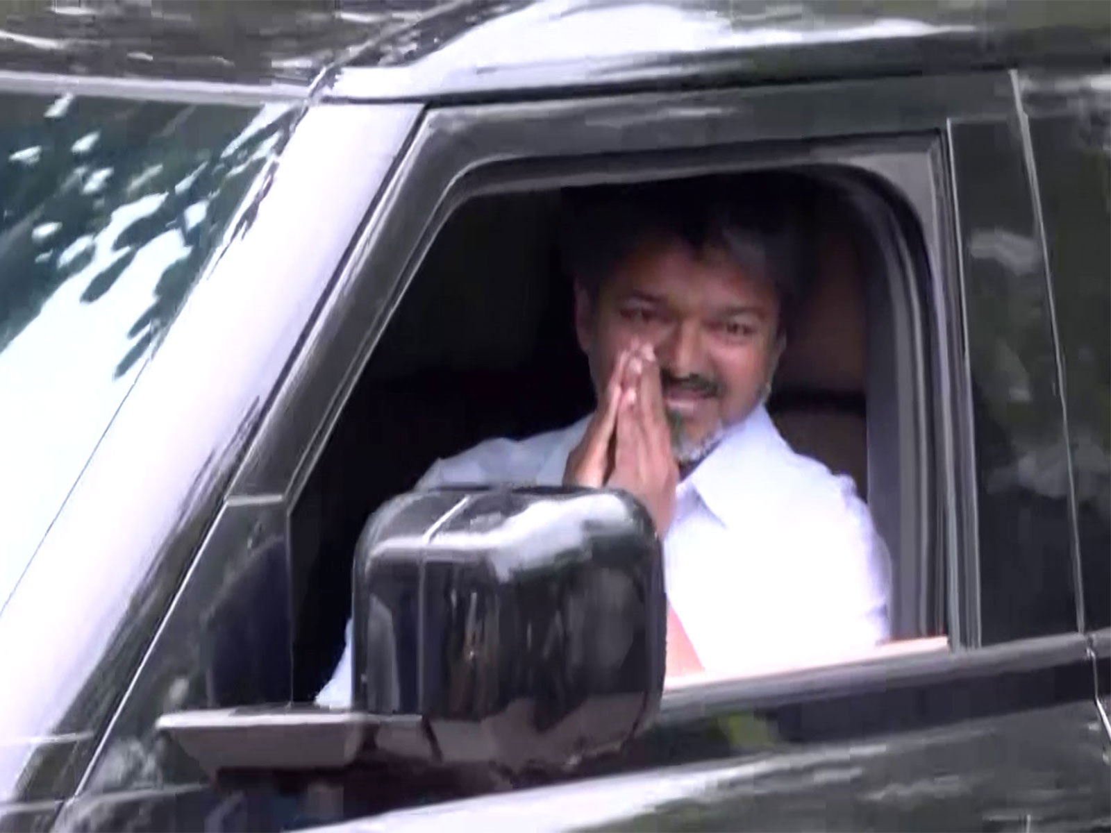 TVK chief Vijay arrives a tthe party headquarters in Chennai on May 5, 2026 morning (Photo/ANI)