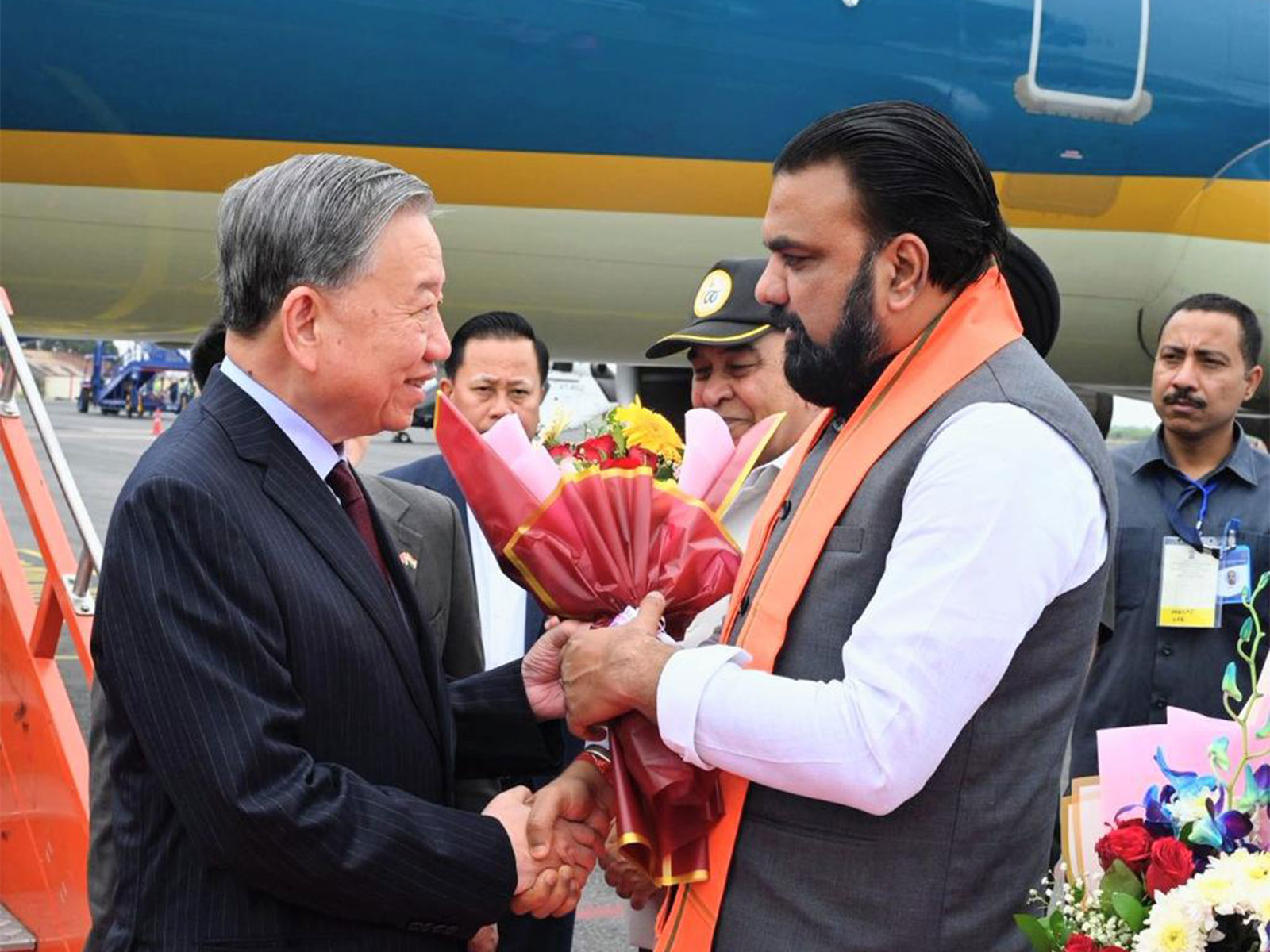 Bihar Chief Minister Samrat Choudhary welcomes Vietnam President To Lam upon his arrival for a three-day state Visit to India. (Photo: X/@samrat4bjp)