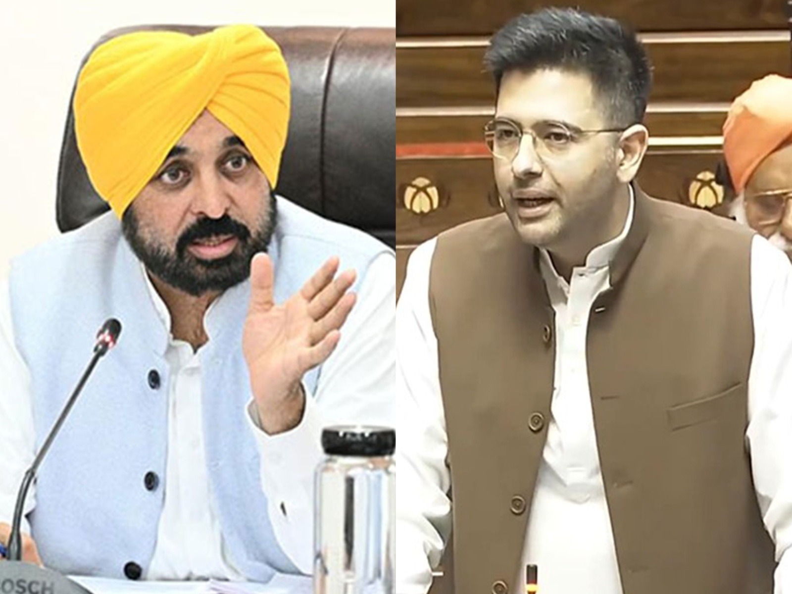 Punjab CM Bhagwant Mann, Rajya Sabha MP Raghav Chadha (Photo/ANI)