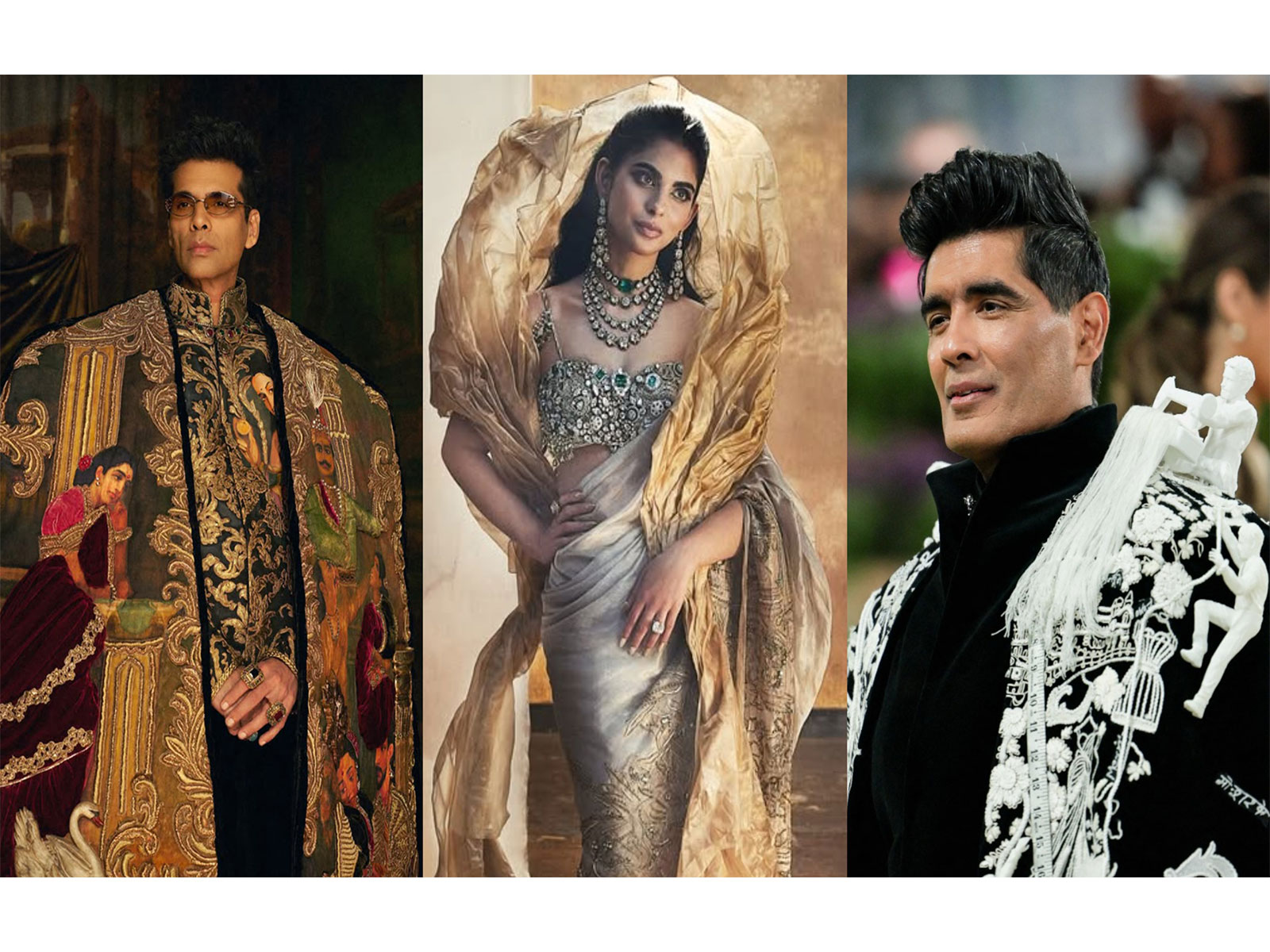 Karan Johar, Isha Ambani, Manish Malhotra (Photo/Instagram@karanjohar@anaitashroffadajania/Reuters)