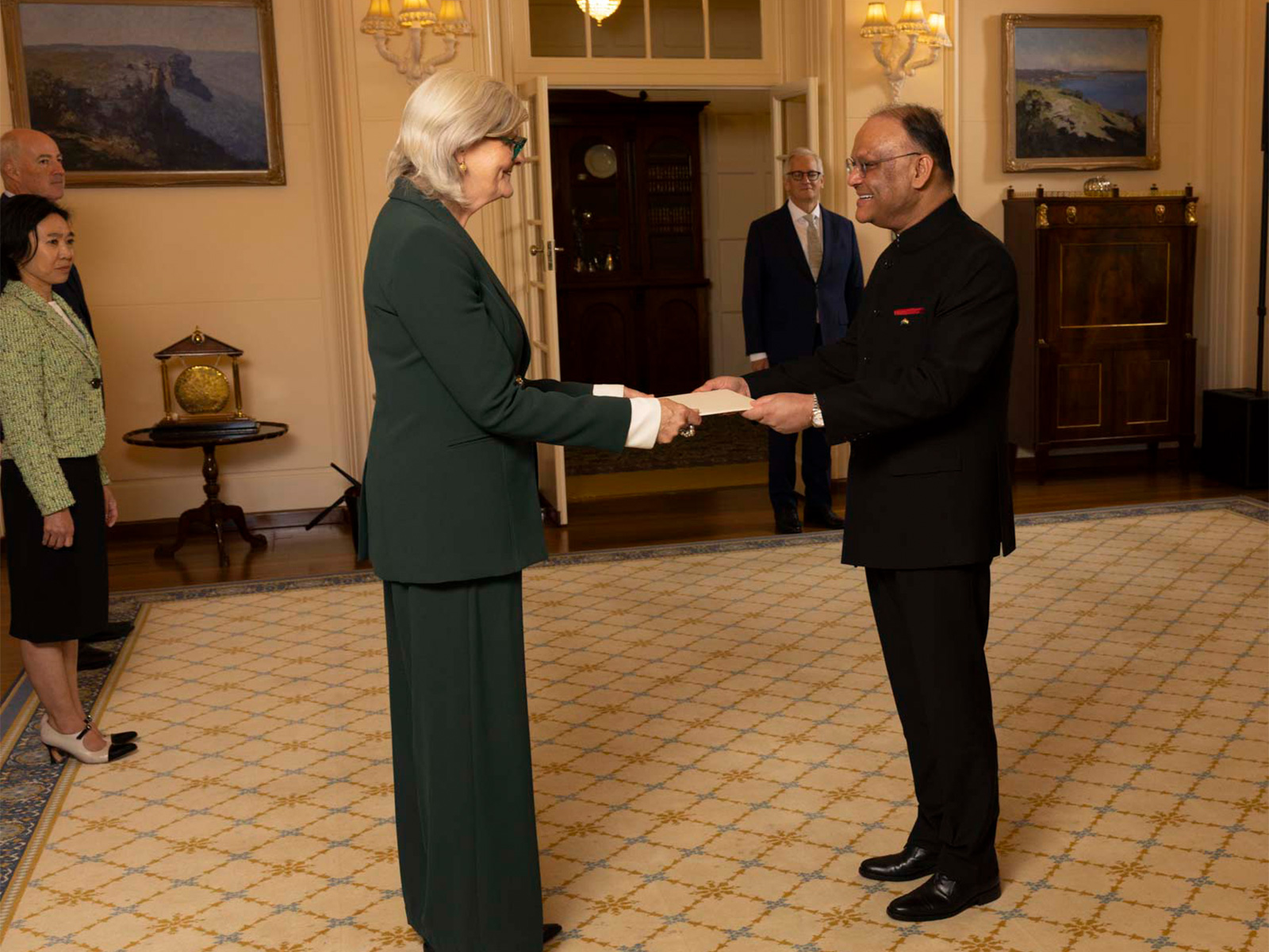 India's High Commissioner to Australia Nagesh Singh presents his credentials to Governor-General of Australia Sam Mostyn. (Photo: X/@HCICanberra)