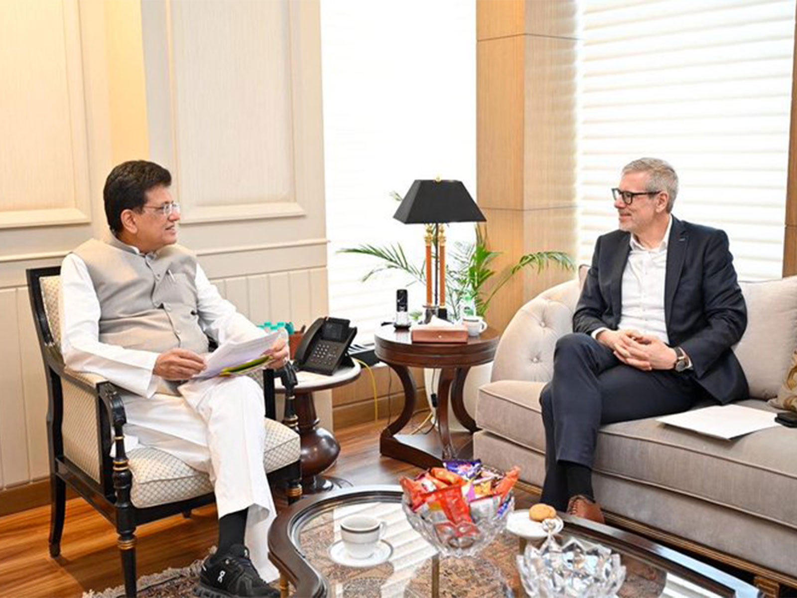 Union Commerce and Industry Minister Piyush Goyal with Airbus India and South Asia President and Managing Director Jurgen Westermeier (Photo/X@PiyushGoyal)