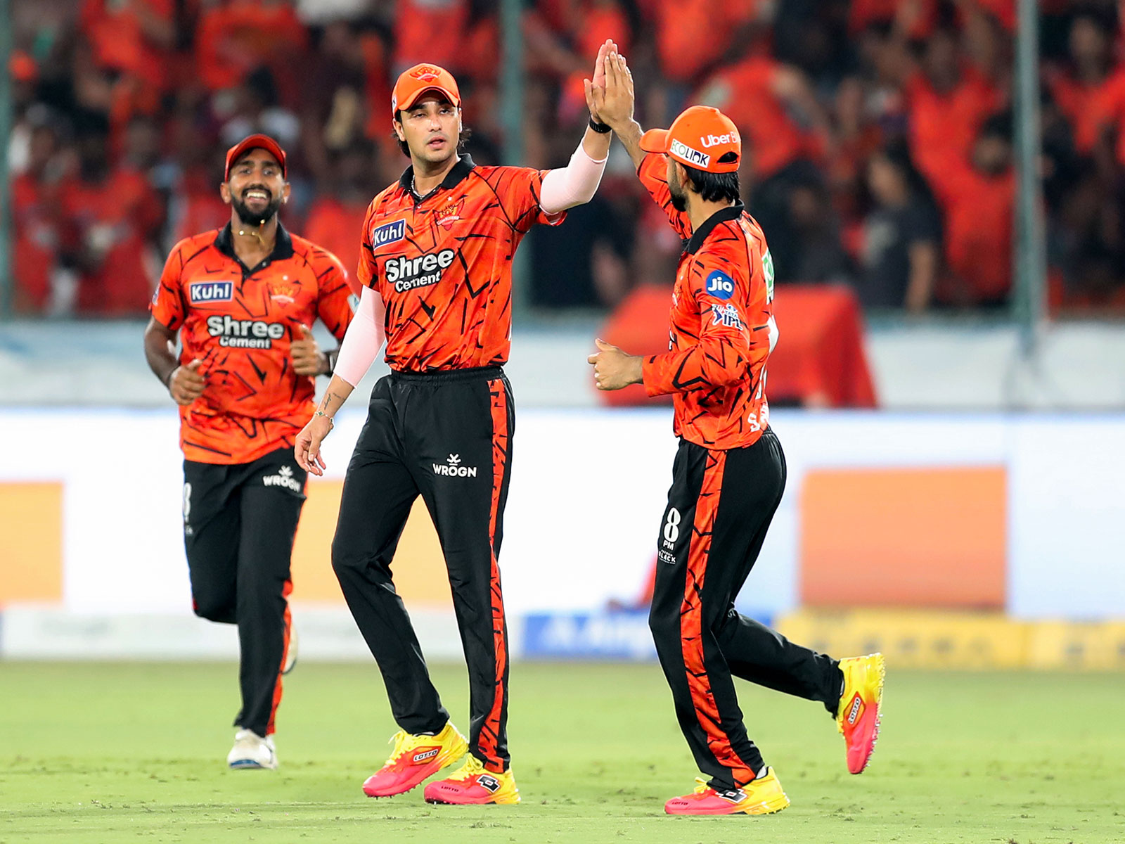 SRH players celebrating a wicket. (Photo/ANI)