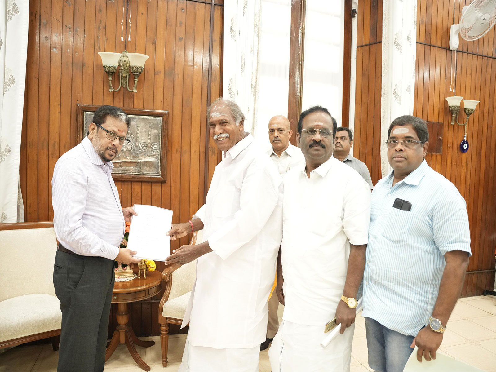 All India NR Congress leader N Rangasamy and  Lieutenant Governor K Kailashnathan (Photo/Lok Bhavan)