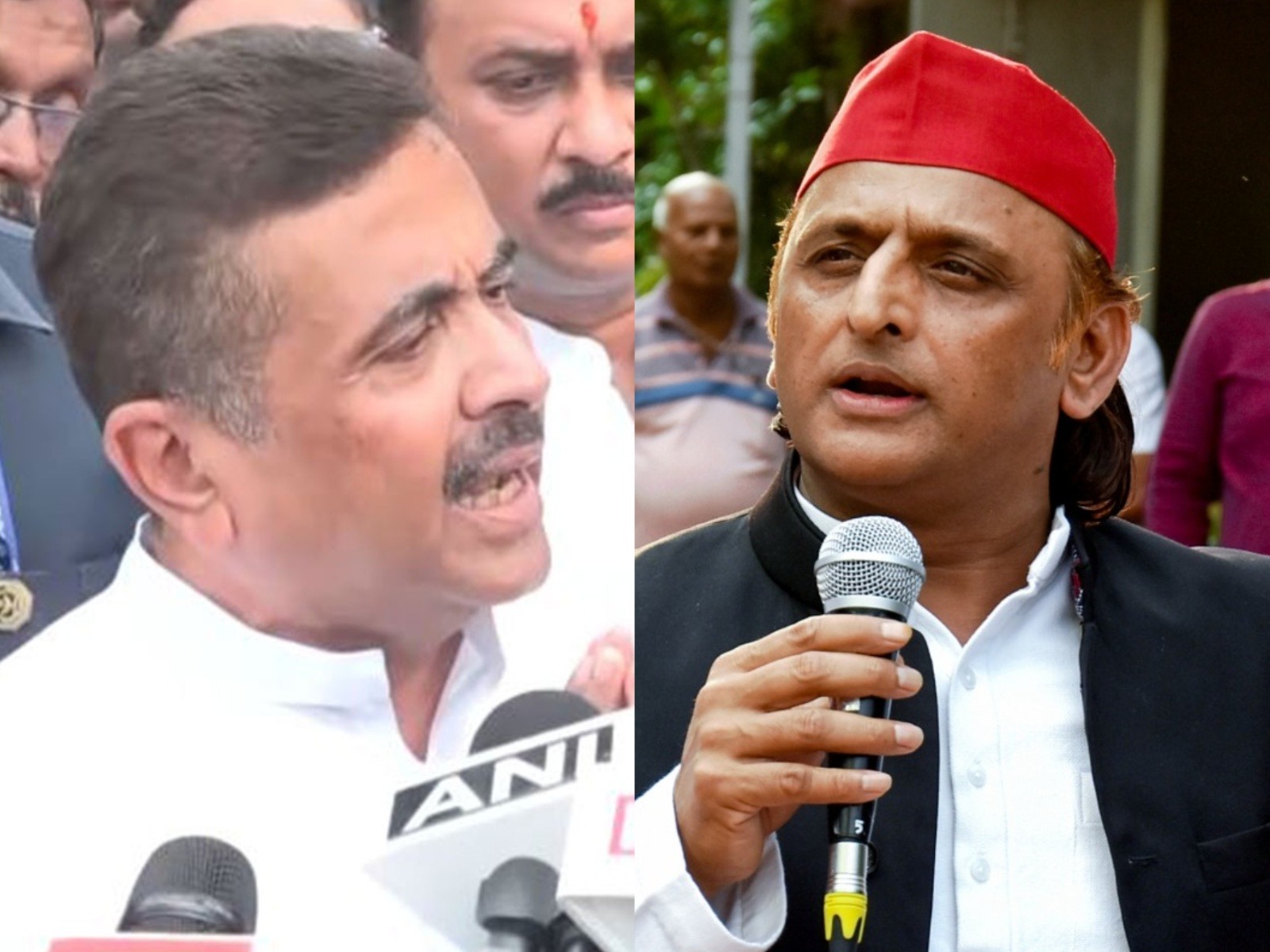 BJP leader and Leader of Opposition in West Bengal Assembly Suvendu Adhikari and SP chief Akhilesh Yadav (Photo/ANI)