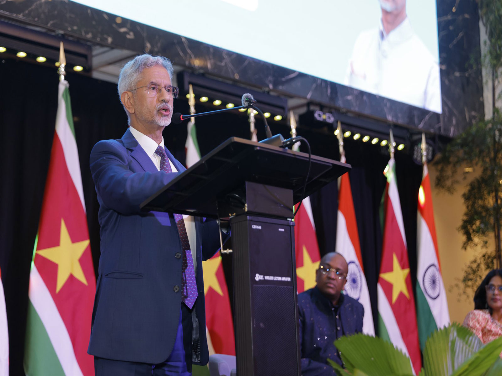 External Affairs Minister S Jaishankar addresses the 'Partnership for Progress' programme in Paramaribo. (Photo: X/@DrSJaishankar)