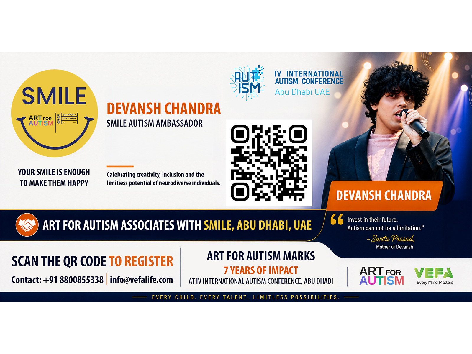 Devansh Chandra, Neurodiverse Singer, Named Global Ambassador at Abu Dhabi's IV International Autism Conference 2026; Art for Autism Marks 7 Years