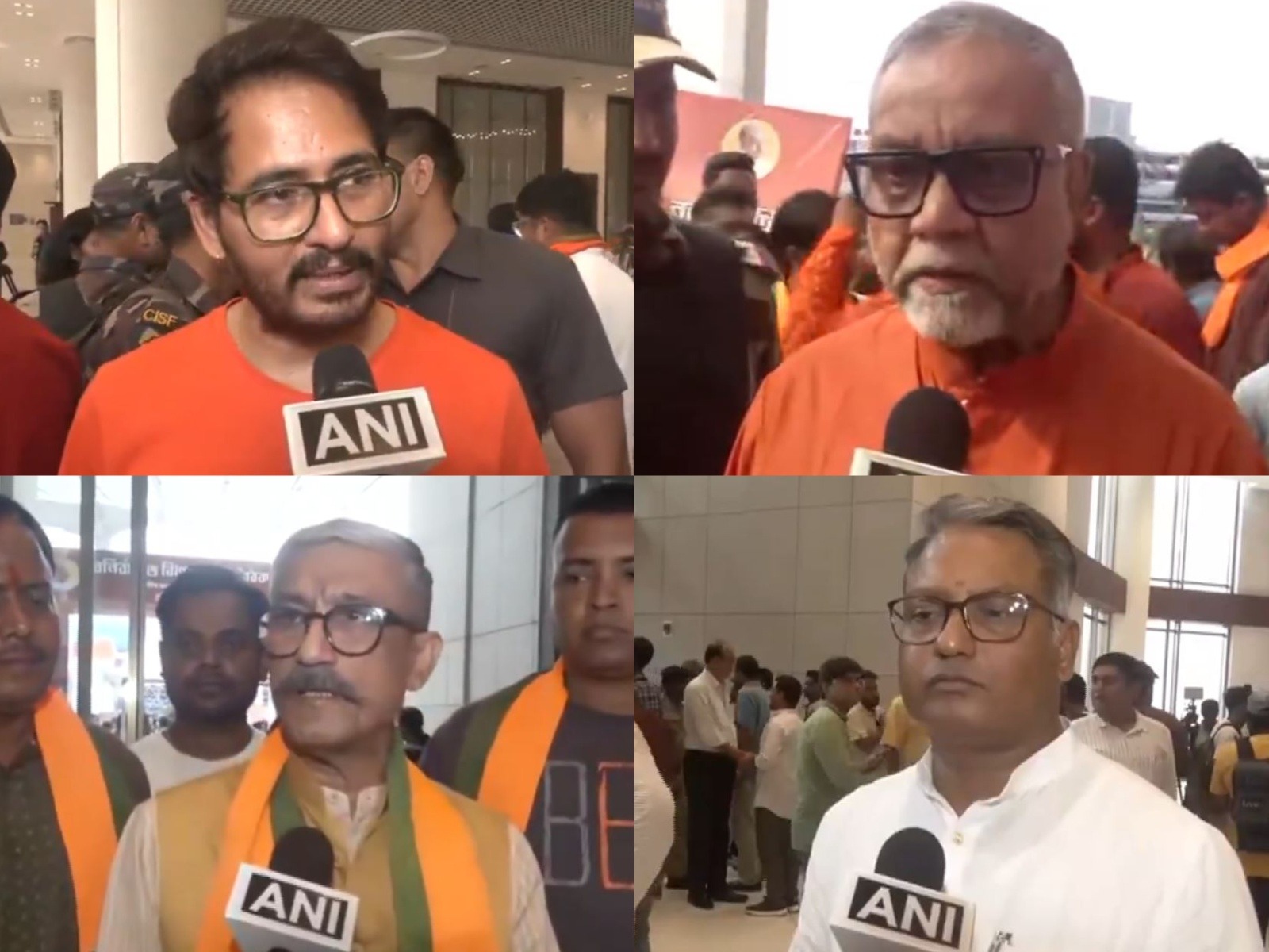 BJP MLA-elect Tapas Roy; BJP MLA-elect Jagannath Chattopadhyay; BJP candidate from Uttarpara, Dipanjan Chakraborty; and BJP MLA-elect Hiran Chatterjee (Photo/ANI)