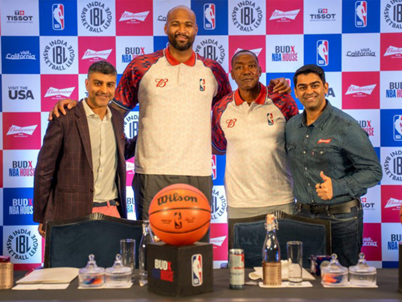 Rajah Chaudhry, DeMarcus Cousins, Isiah Thomas and Vineet Sharma (from left to right) (Photo: BUDX NBA House)