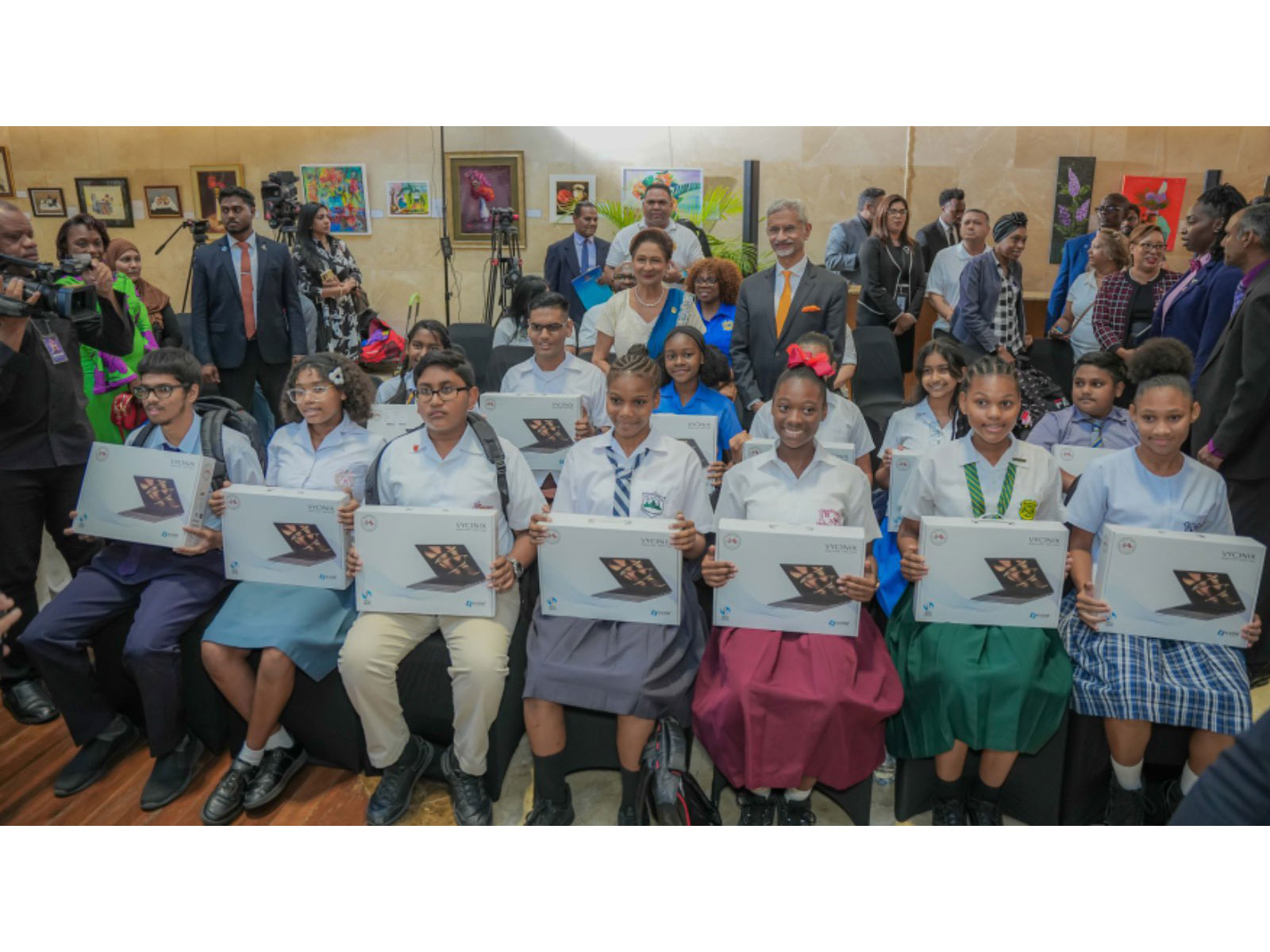 EAM Jaishankar hands over Made-in-India laptops in Trinidad and Tobago (Photo/@DrSJaishankar)