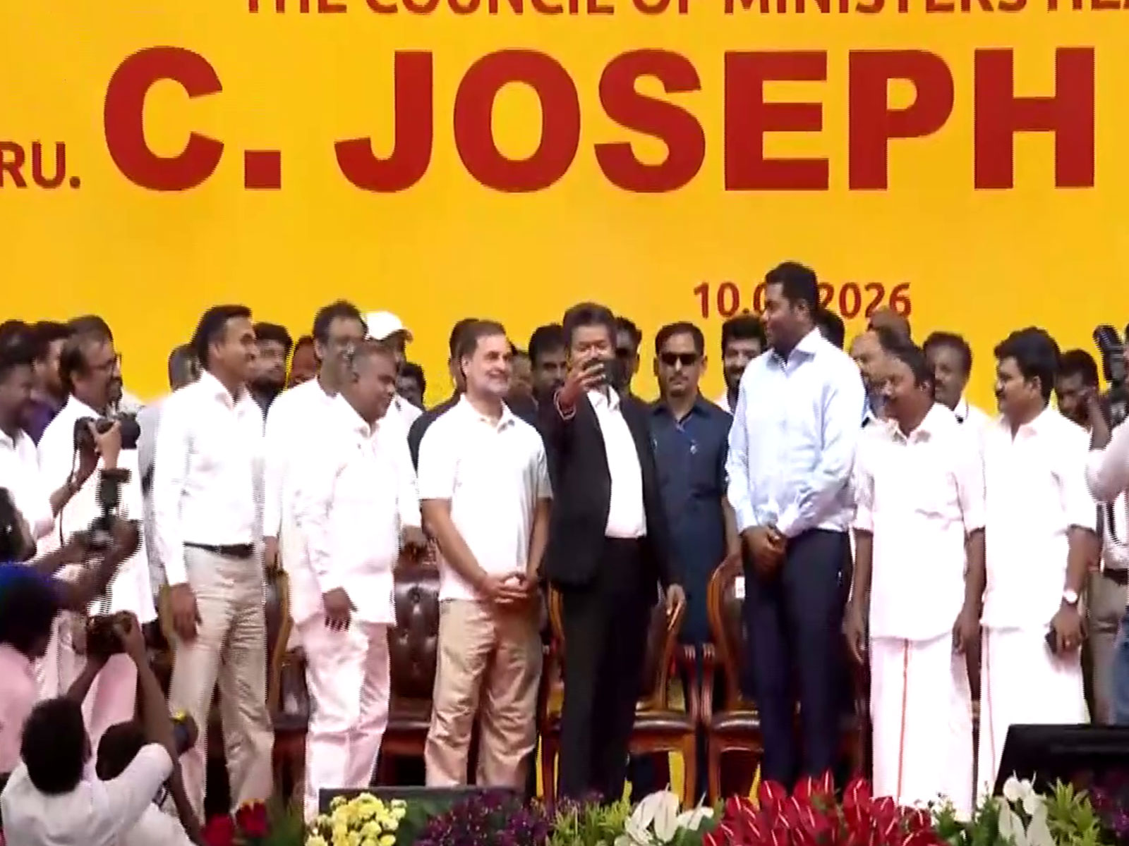 Tamil Nadu CM Vijay taking selfie with Lok Sabha Leader of Opposition Rahul Gandhi  (Photo/ANI)