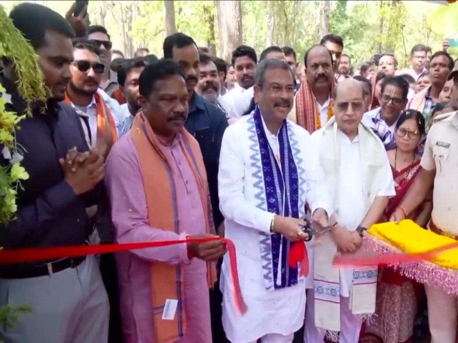 Union Minister Dharmendra Pradhan attends the groundbreaking ceremony of "Bhimmandali Eco Heritage Site" under the Naktideul block of Sambalpur, Odisha (Photo/ANI)