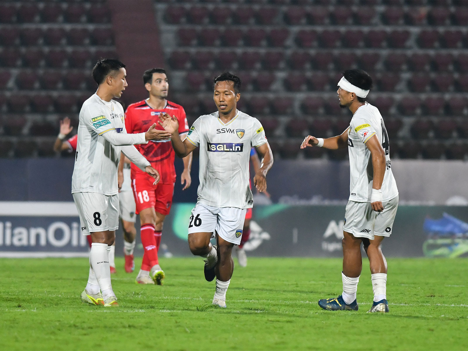 NorthEast United FC players during an ISL match against Chennaiyin FC. (Photo/AIFF Media)