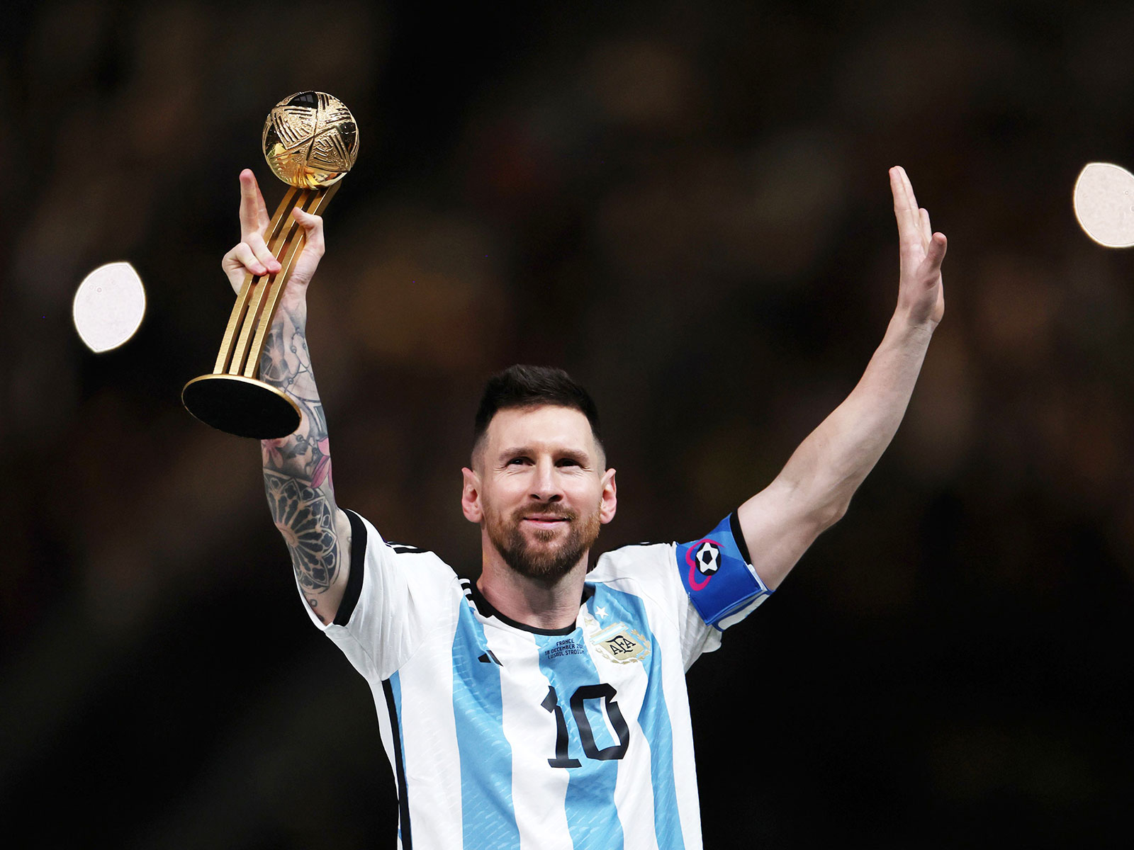 Lionel Messi waves to the fans after receiving the Golden Ball award during FIFA World Cup 2022 edition (File Photo: ANI)