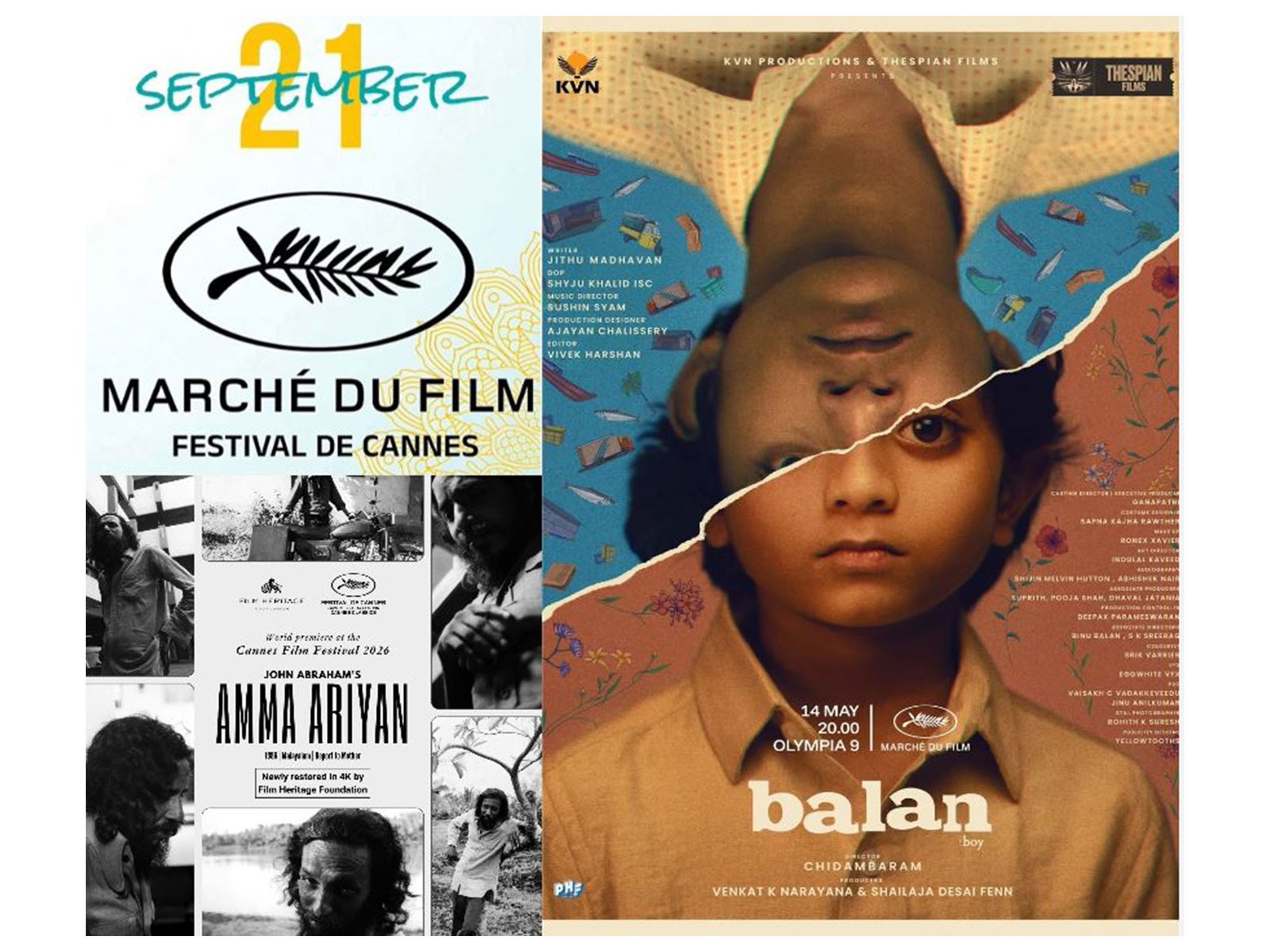 R-L Balan (Photo/Instagram@KVNProductions), Amma Ariyan (Photo/Instagram@festivaldeCannes) and September 21 (Photo/Instagram@AmitBehl)
