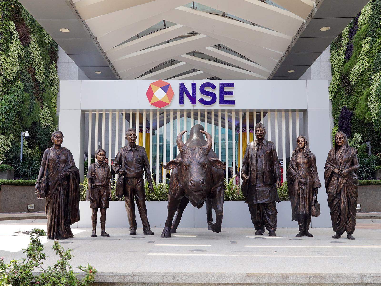 A view of the newly renovated NSE atrium bull (File Photo/ANI)