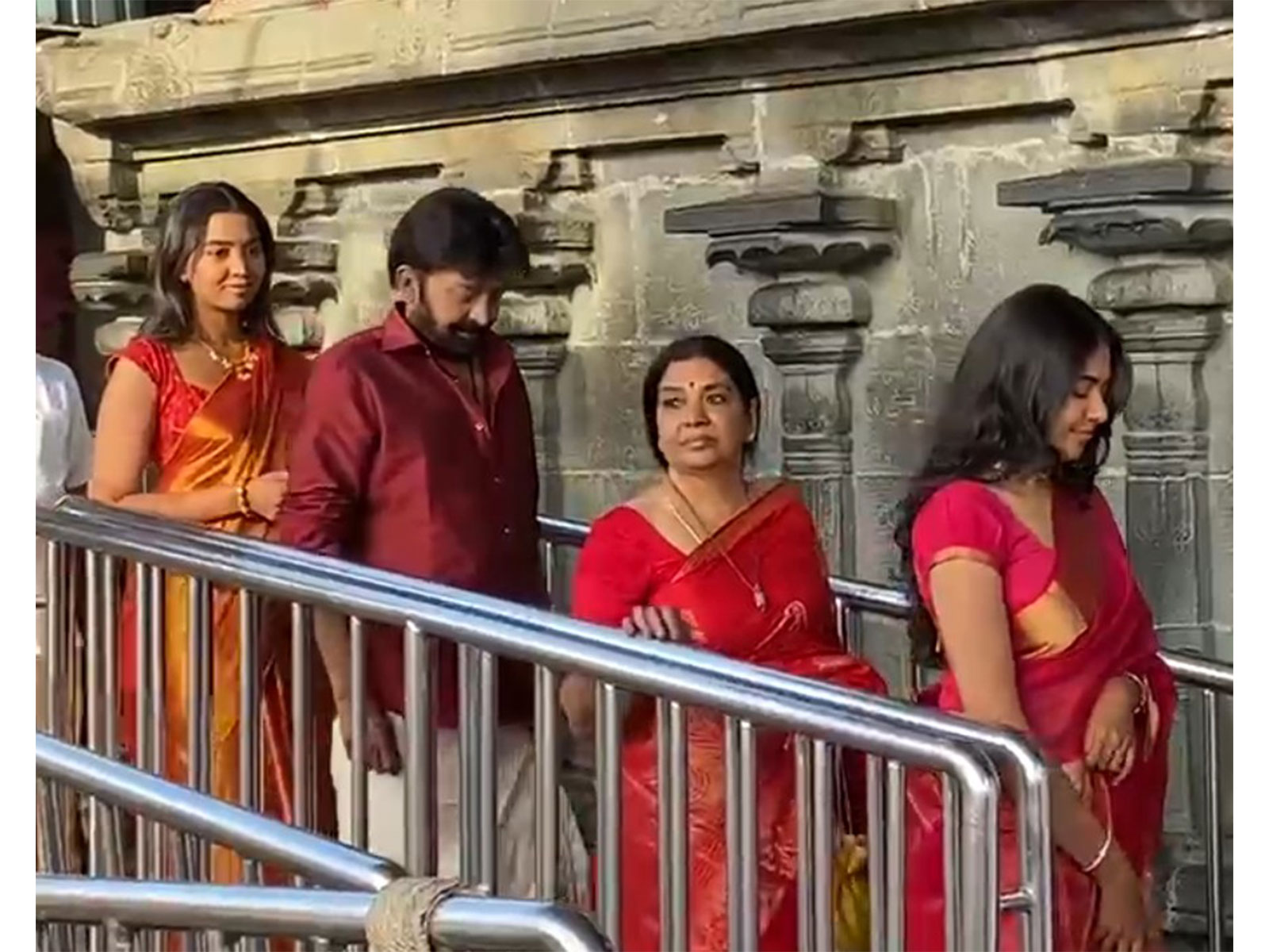 Jeevitha with family in Venkatesawara Temple