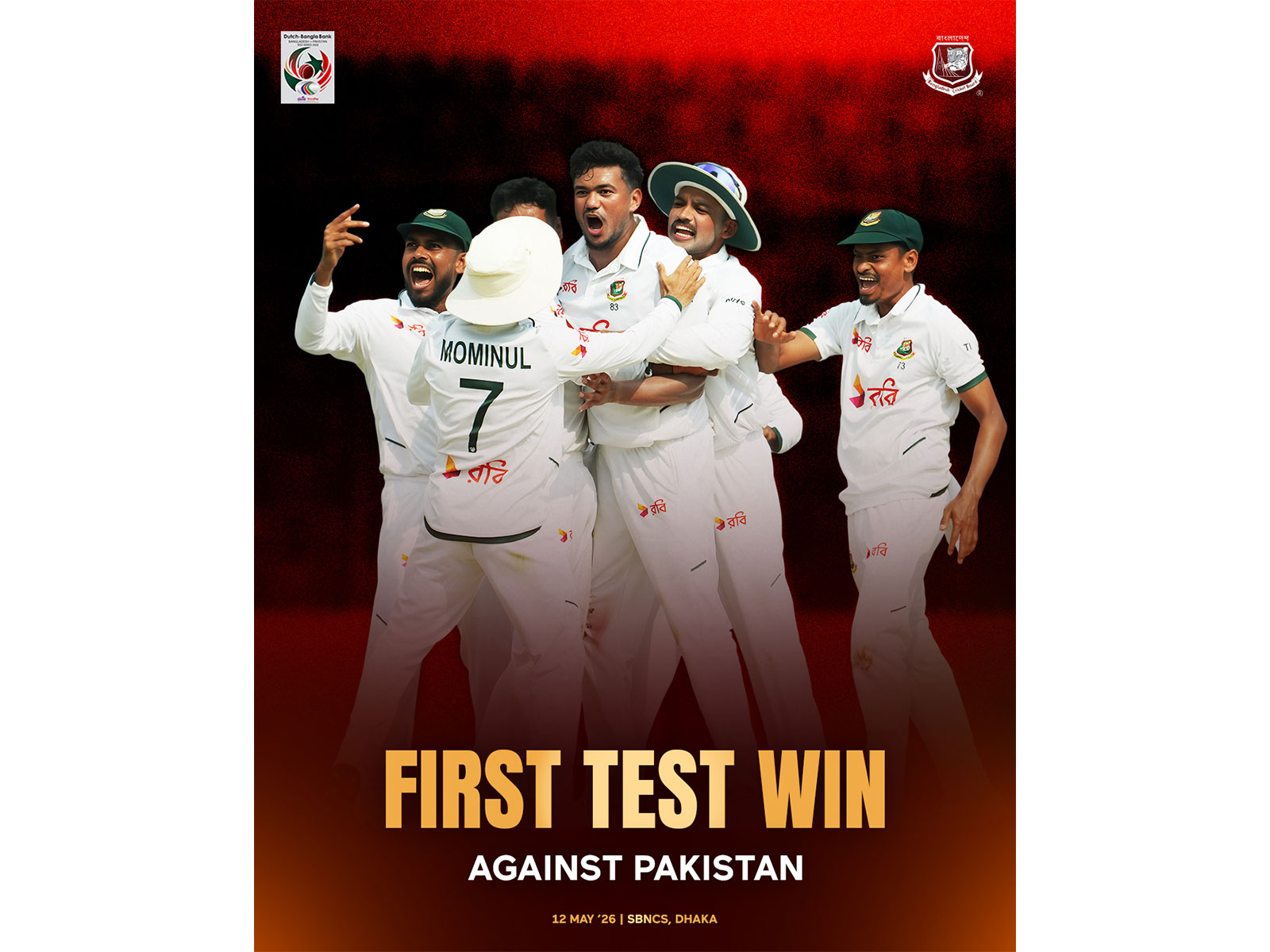 Bangladesh clinch victory against Pakistan in first Test in Dhaka (Photo: X/@BCBtigers)
