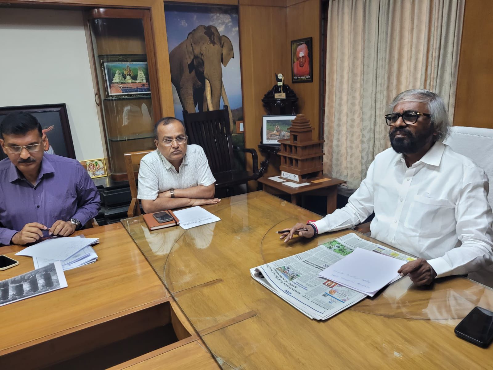 Minister of Forest, Ecology and Environment of Karnataka attending the virtual meeting (Photo/ANI)