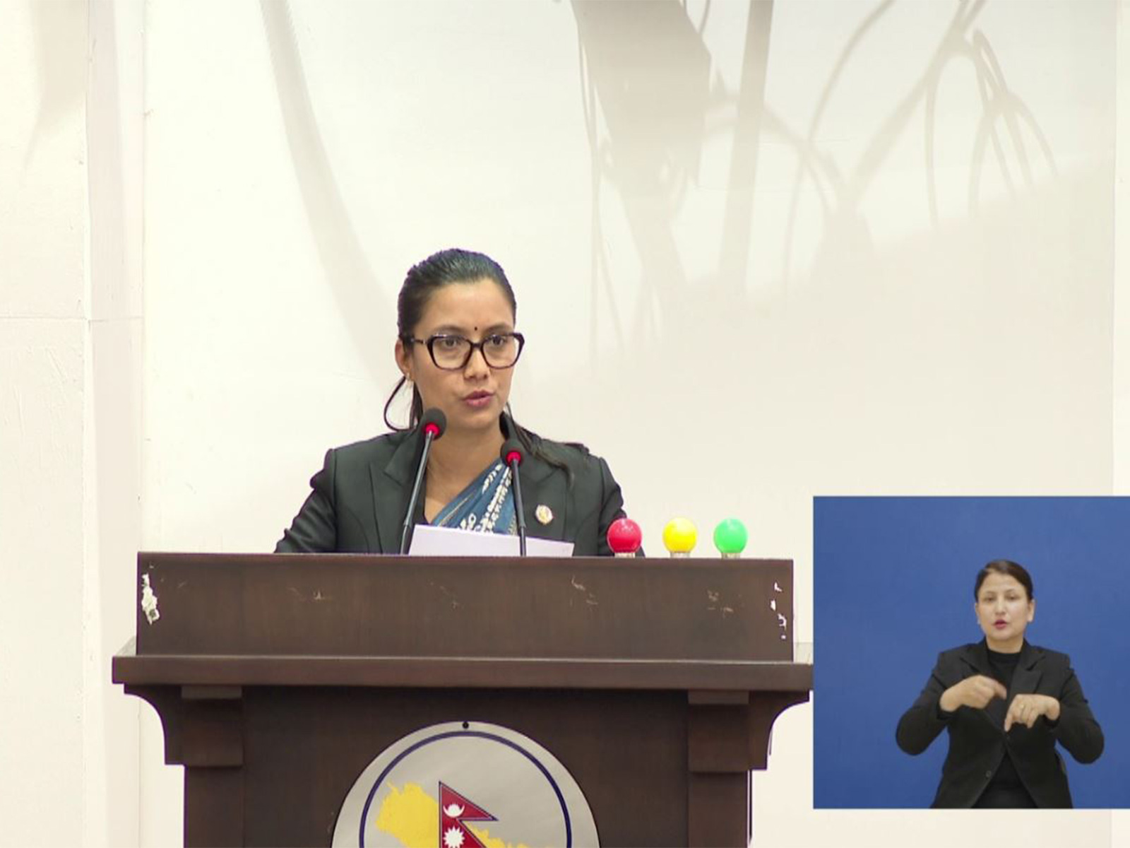 Nepal Law Minister Sobita Gautam presents the India-Nepal mutual legal assistance agreement in Parliament in Kathmandu. (Image Source: Pratinidhi Sabha, Nepal)