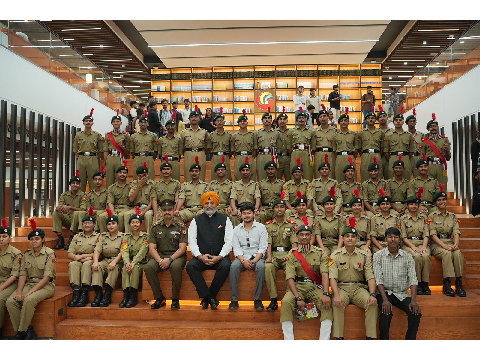 Lt General KJS Dhillon interacts with students and NCC cadets of Galgotias University, appreciating their curiosity and orientation towards nation building
