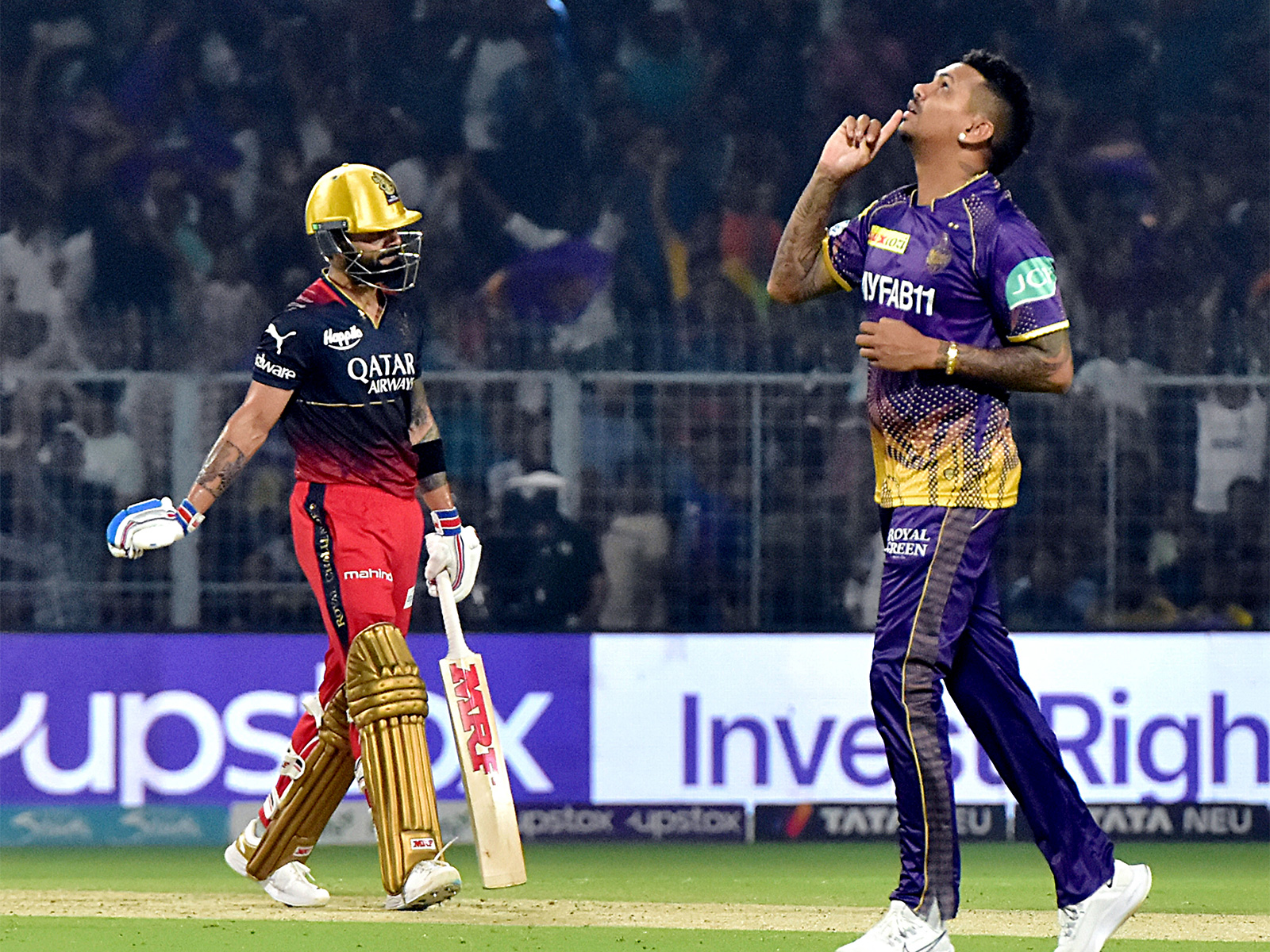 Virat Kohli struggles against Narine. (Photo: ANI)
