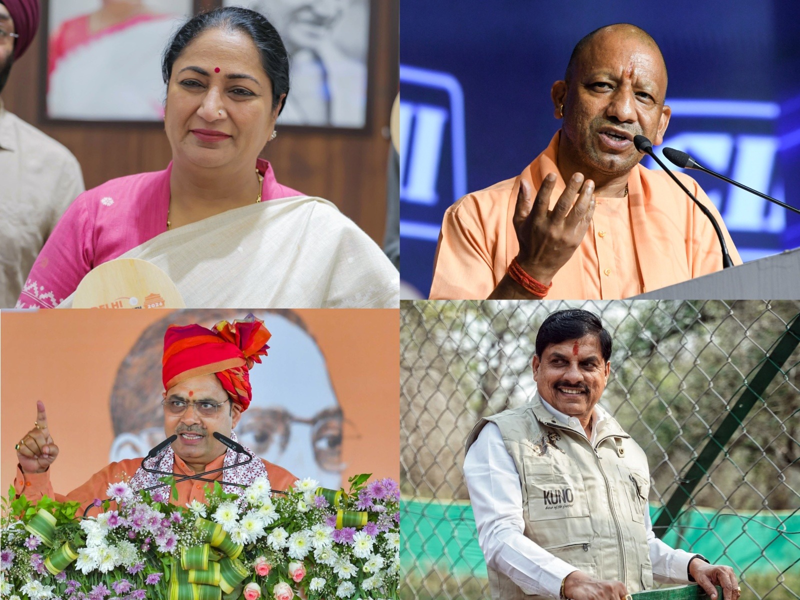 Delhi CM Rekha Gupta, Uttar Pradesh CM Yogi Adityanath, Rajasthan CM Bhajan Lal Sharma, Madhya Pradesh CM Mohan Yadav (File Photo/ANI)