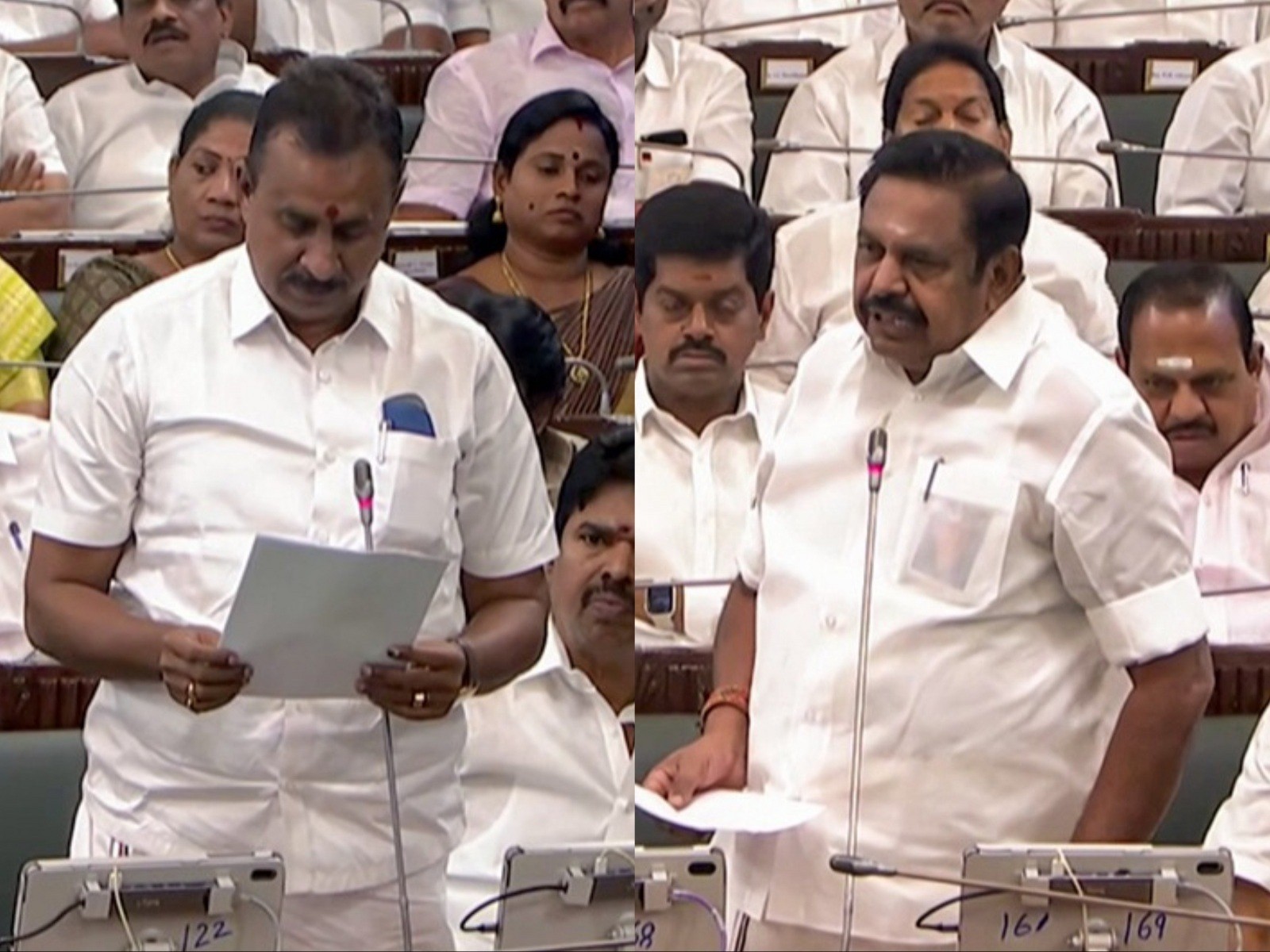 AIADMK MLA SP Velumani (L) and AIADMK General Secretary Edappadi K Palaniswami (R) (Photo/ANI)