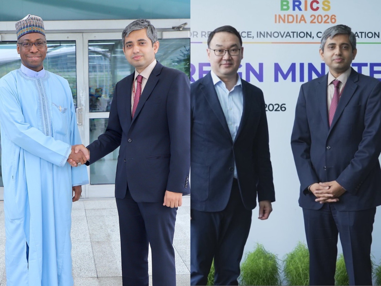 Kazakhstan (R), Nigeria (L) officials arrive in India for BRICS FM meet (Photo/X@MEAIndia)