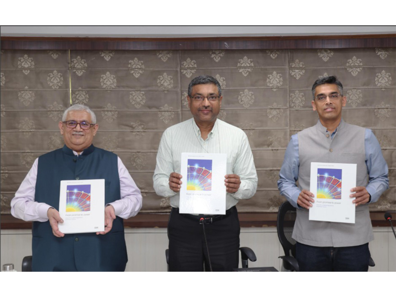 Sandip Patel, MD, IBM India & South Asia; S Krishnan, Secretary - MeitY, Government of India; and Sriram Raghavan, GM, IBM Software, India and Software Innovation Lab (Photo/ANI)