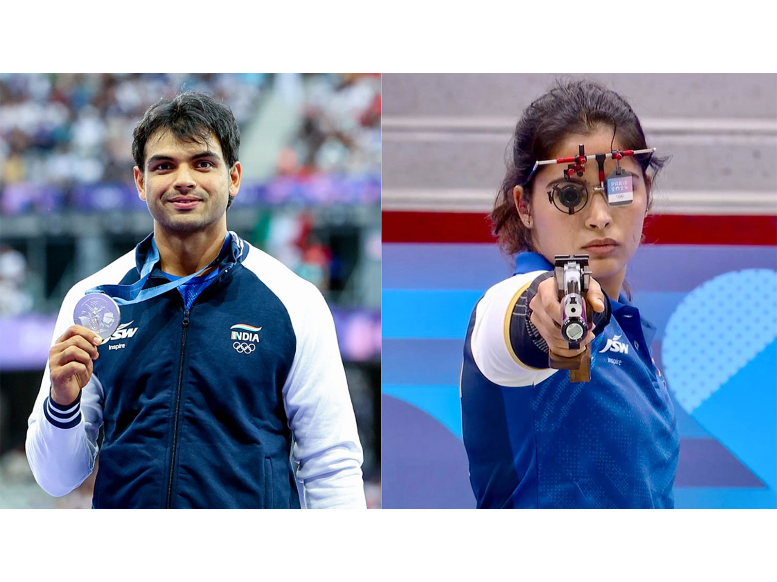 Neeraj Chopra (left) and Manu Bhaker (right) (Photos: ANI)