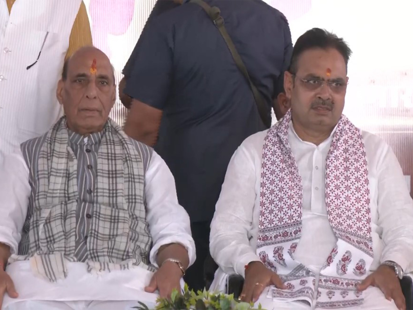 Defence Minister Rajnath Singh and Rajasthan Chief Minister Bhajanlal Sharma (Photo/ANI)