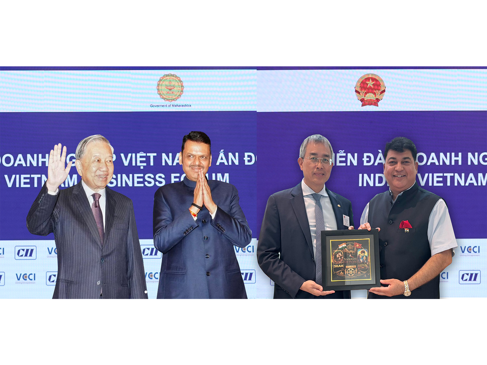 President To Lam, CM Devendra Fadnavis, VNA Chairman Dang Ngoc Hoa and Captain Rahul Bali