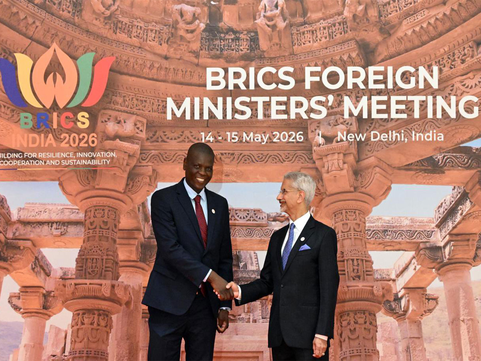 External Affairs Minister S Jaishankar welcomes South Africa's Minister of International Relations and Cooperation Ronald Lamola during the BRICS Foreign Ministers' Meeting in New Delhi. (Photo: X/@RonaldLamola)