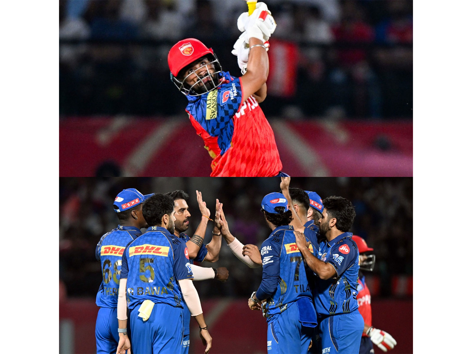 PBKS batter Prabhsimran Singh and Mumbai Indians players in action (Photo: ANI)