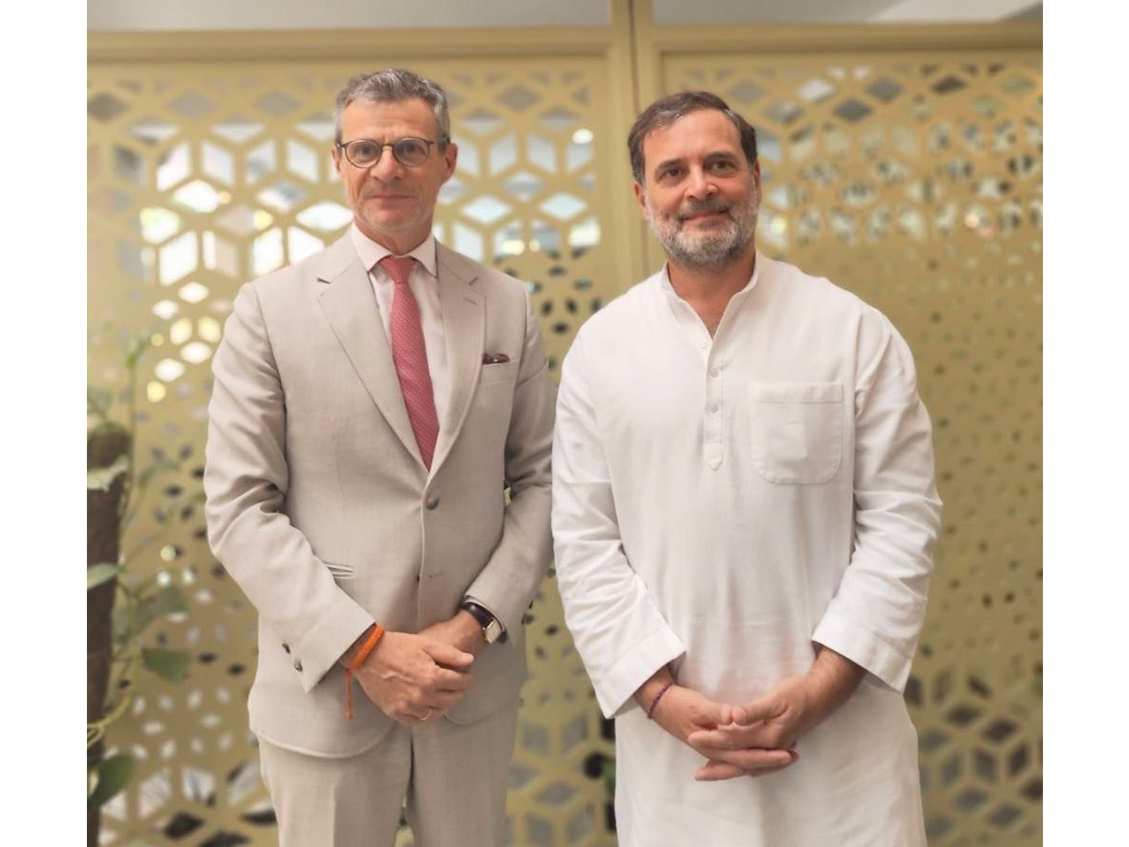 LoP in Lok Sabha Rahul Gandhi and EU Ambassador Herve Delphin (Photo/@EUAmbIndia)