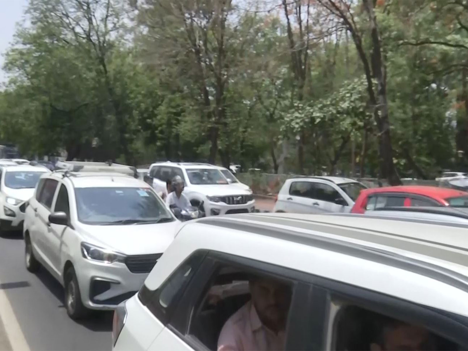 Supporters of BJP leaders with massive vehicle convoy (Photo/ANI)