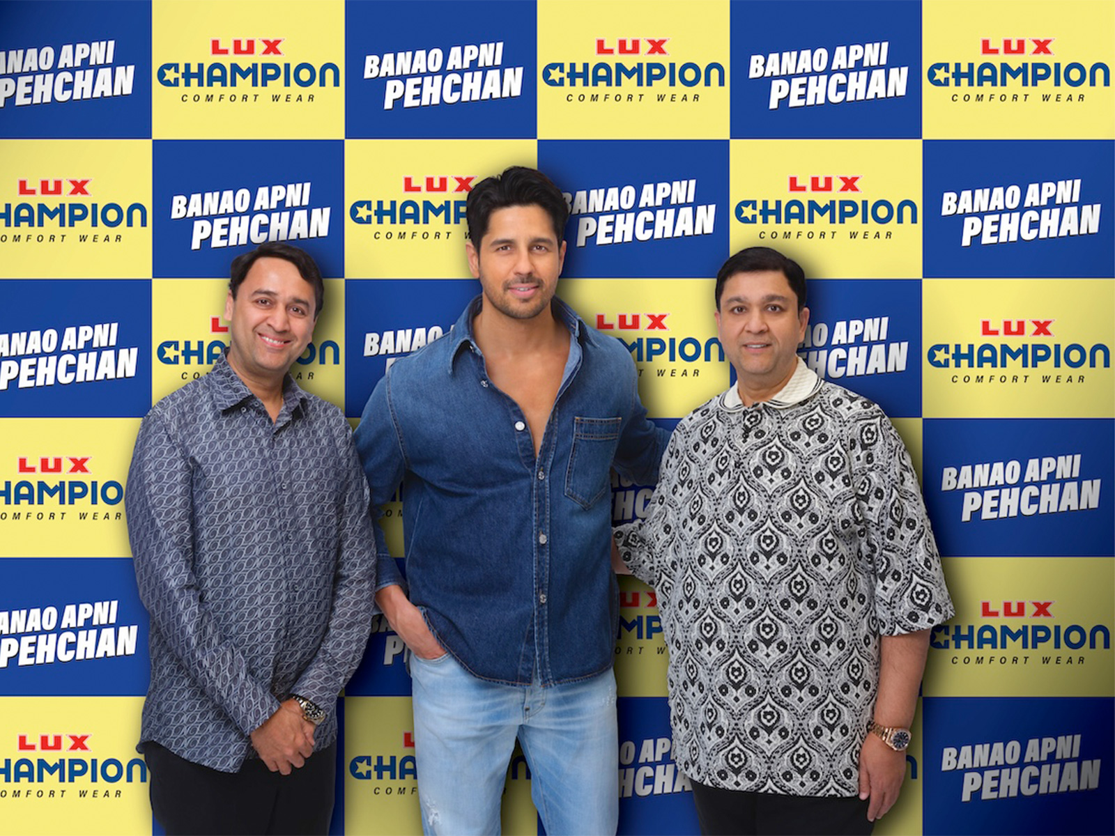 Redefining comfort and style: Lux Industries Directors Rahul Kumar Todi (Left) and Navin Kumar Todi (Right) welcome Sidharth Malhotra (Center) as the new brand ambassador for Lux Champion.