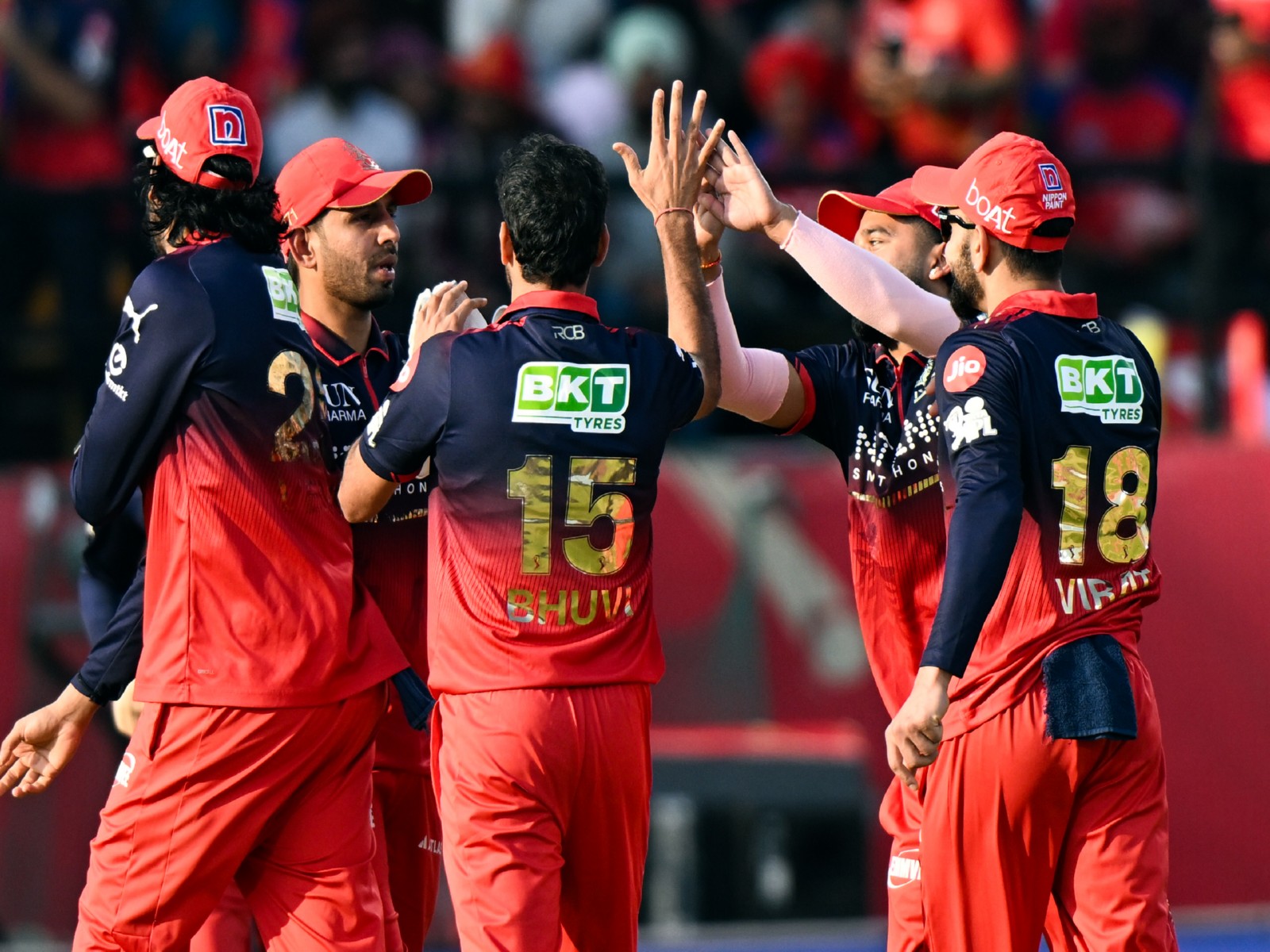RCB players celebrating after the win over PBKS in IPL 2026. (Photo/ANI)