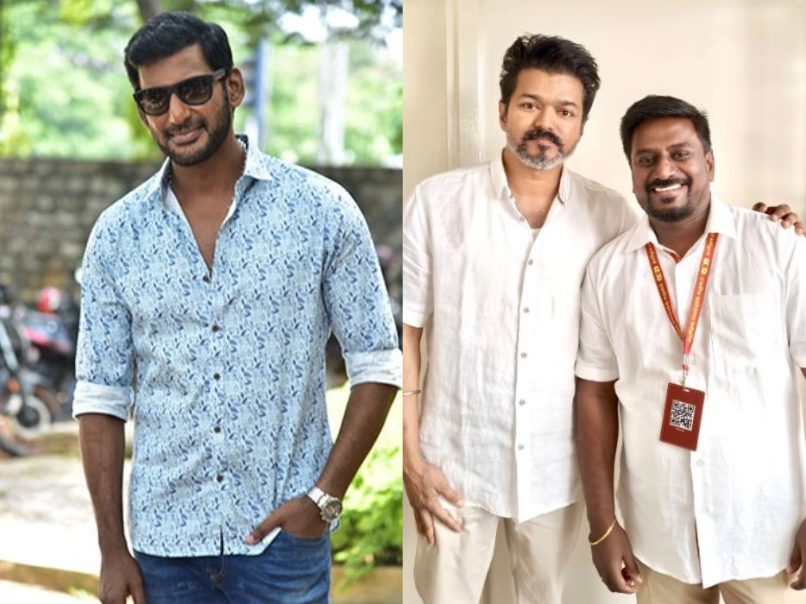 ACtor Vishal (Photo/Instagram@Vishal) and CM Vijay with Minister Rajmohan (Photo/X@RaghavaLawrence)