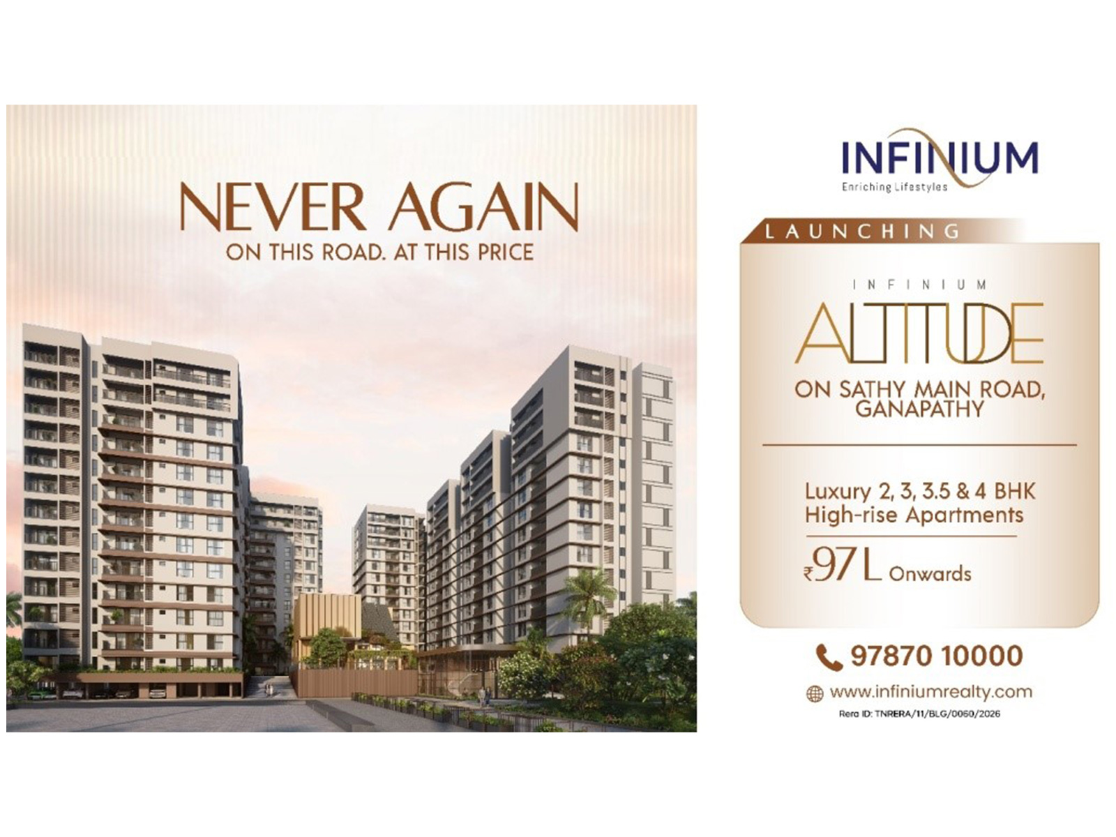 232 premium 2, 3, 3.5 & 4 BHK apartments starting at ₹97 Lakhs in Coimbatore's most connected growth corridor