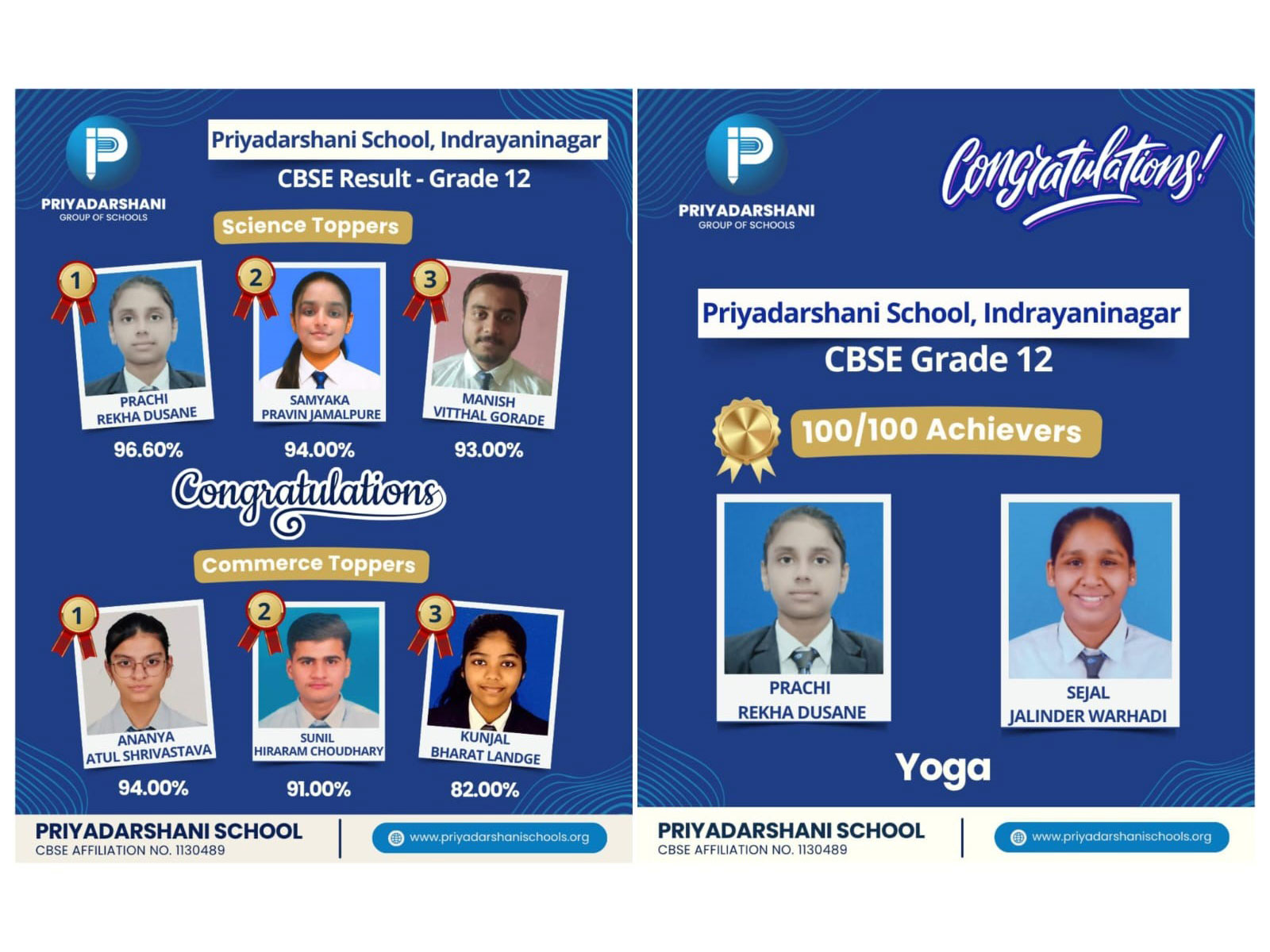 Priyadarshani School achieves stellar CBSE Grade 12 Results 2025-26 across Science and Commerce streams