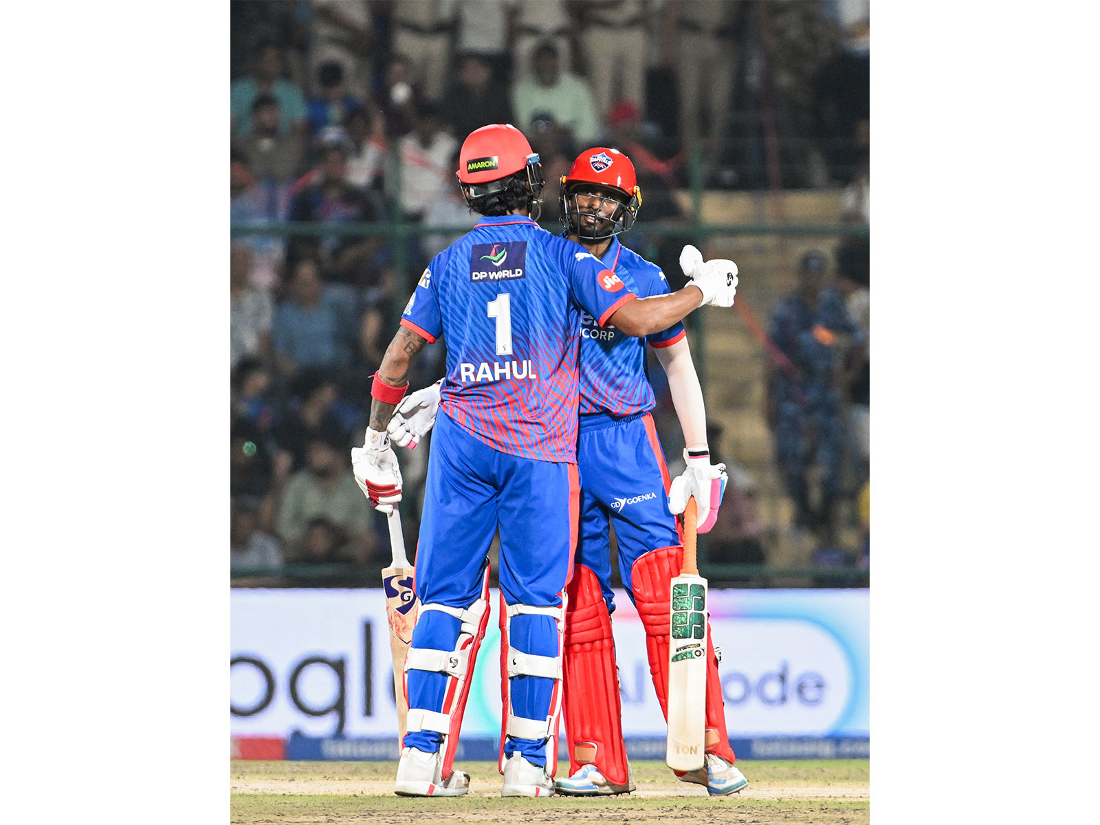 KL Rahul with his DC teammate Abishek Porel in IPL 2026. (Photo/ANI)