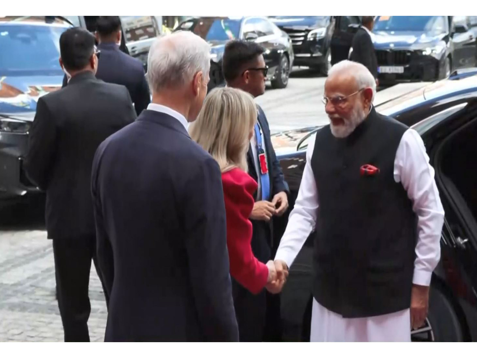 PM Narendra Modi being received by officials upon his arrival on Monday to attend the third India-Nordic Summit. (Photo:DD News)