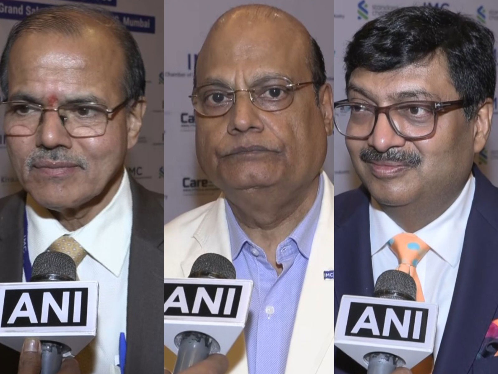 (Left to right) M. Narendra (former CMD, Indian Overseas Bank), Prof. Mahendra Kumar Chouhan (President-Elect, IMC), Shachindra Nath (MD, UGro Capital) (Photo-ANI)