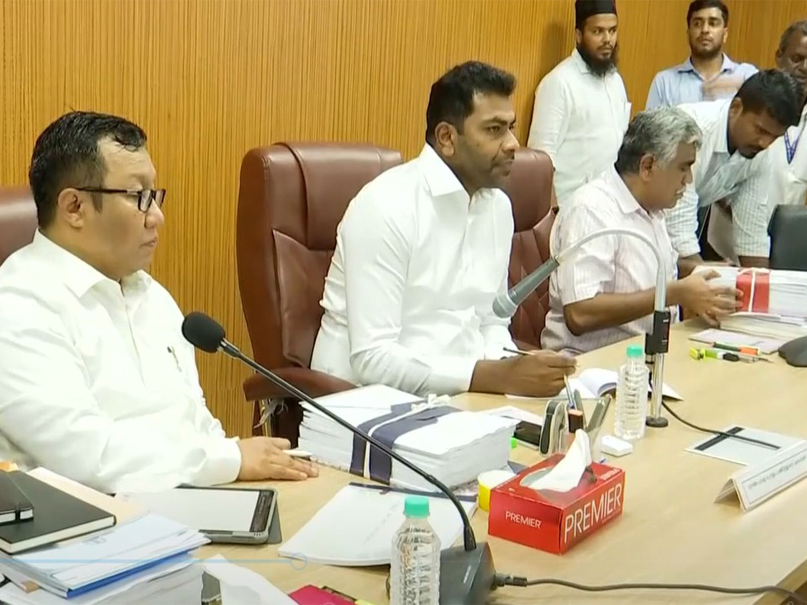 Tamil Nadu Minister Aadhav Arjuna chaired a review meeting with officials at the PWD (Photo/ANI)