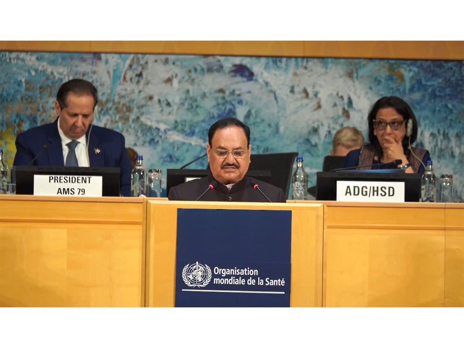 Union Health Minister JP Nadda delivering address at 79th World Health Assembly in Geneva (Photo/X/@JPNadda)