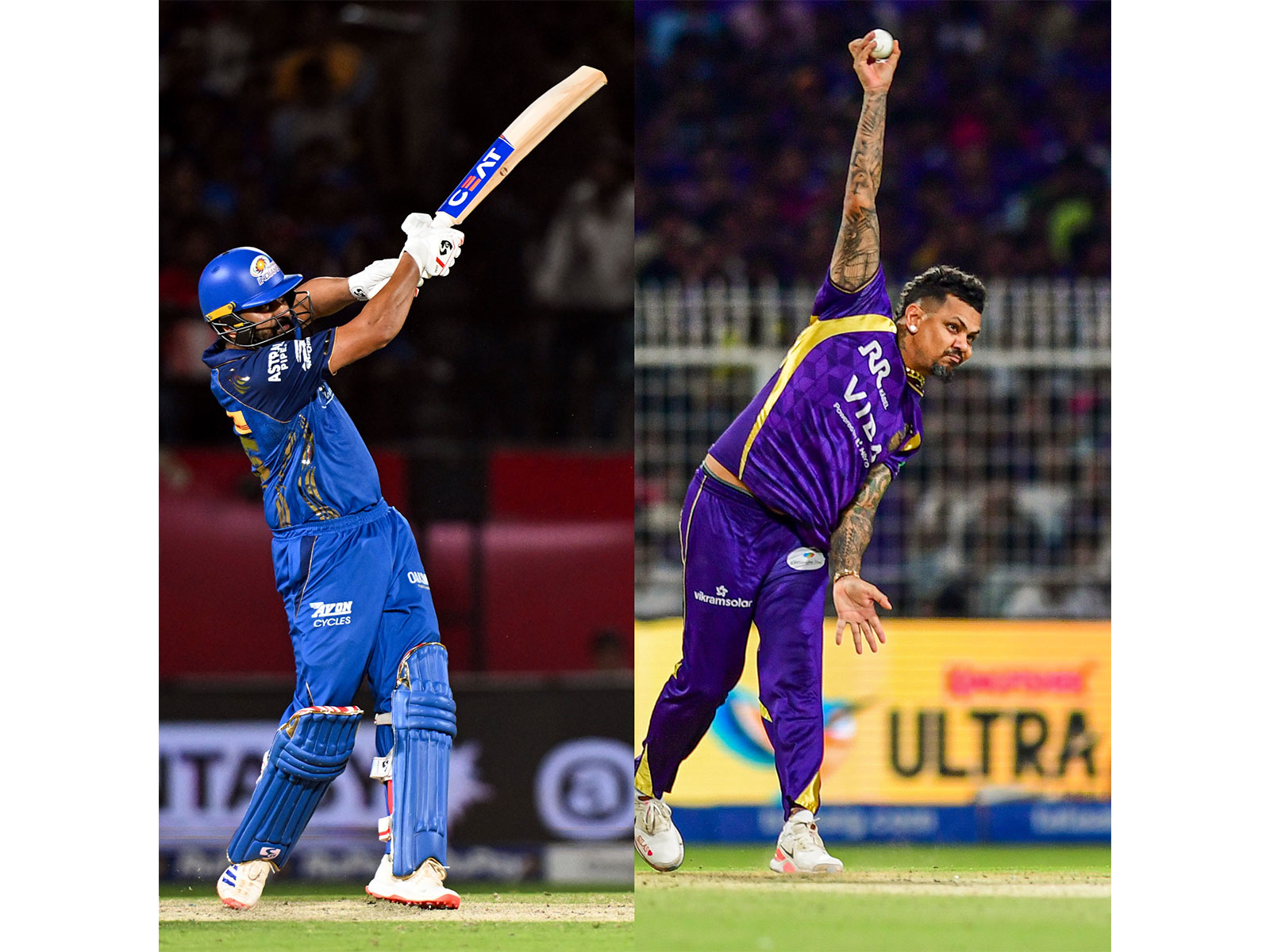 Rohit Sharma and Sunil Narine. (Photo: ANI)