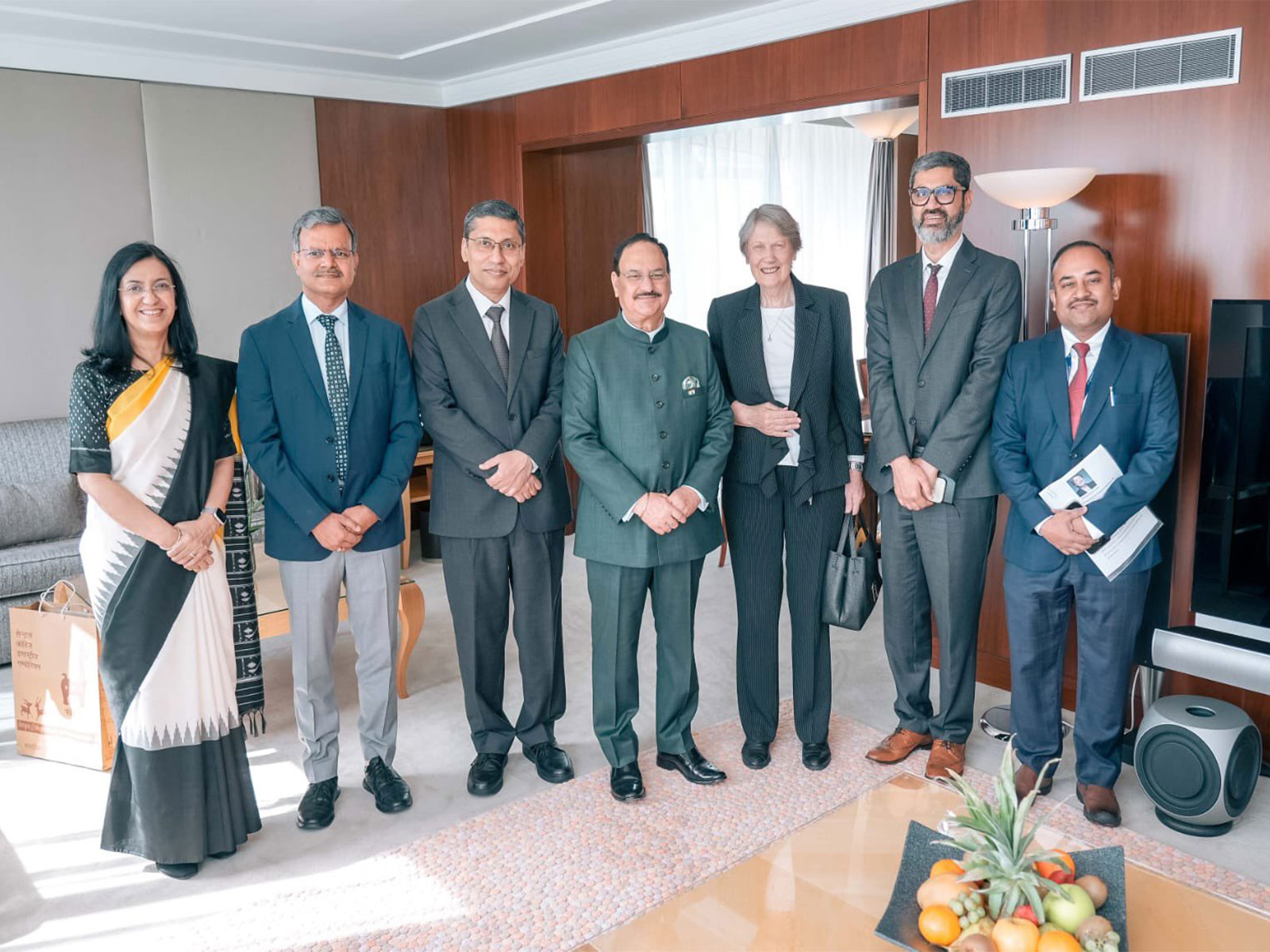 Union Health Minister Jagat Prakash Nadda during a bilateral meeting with Helen Clark on the sidelines of the World Health Assembly in Geneva (Photo/Ministry of Health and Family Welfare) 