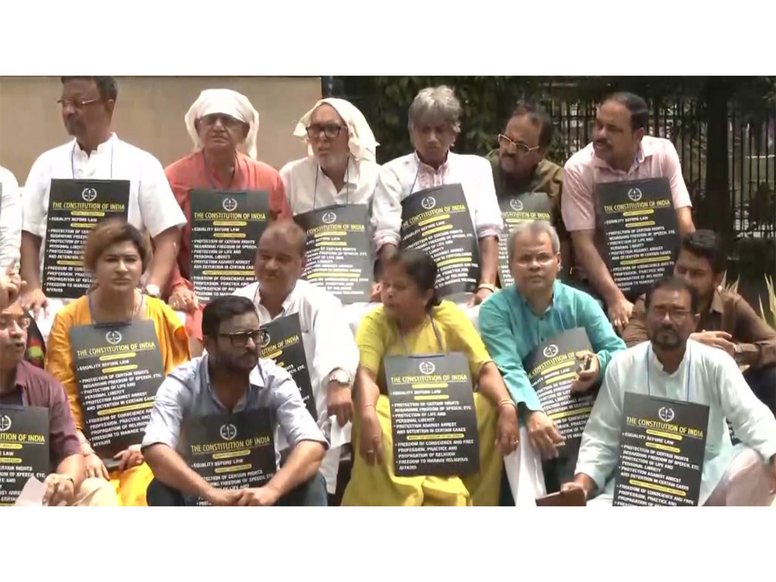 TMC leaders protest outside the West Bengal Legislative Assembly (Photo/ANI)